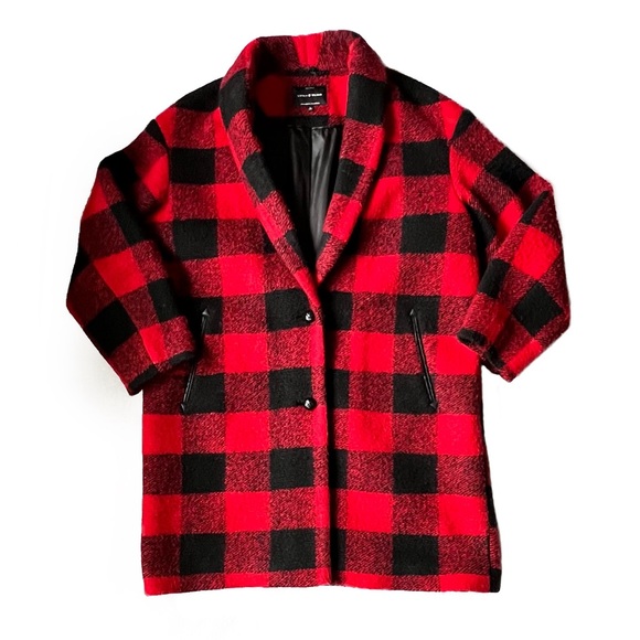 Lucky Brand Buffalo Check Plaid Oversized Wool Blend Coat, Red & Black, Sz - L - Picture 4 of 16